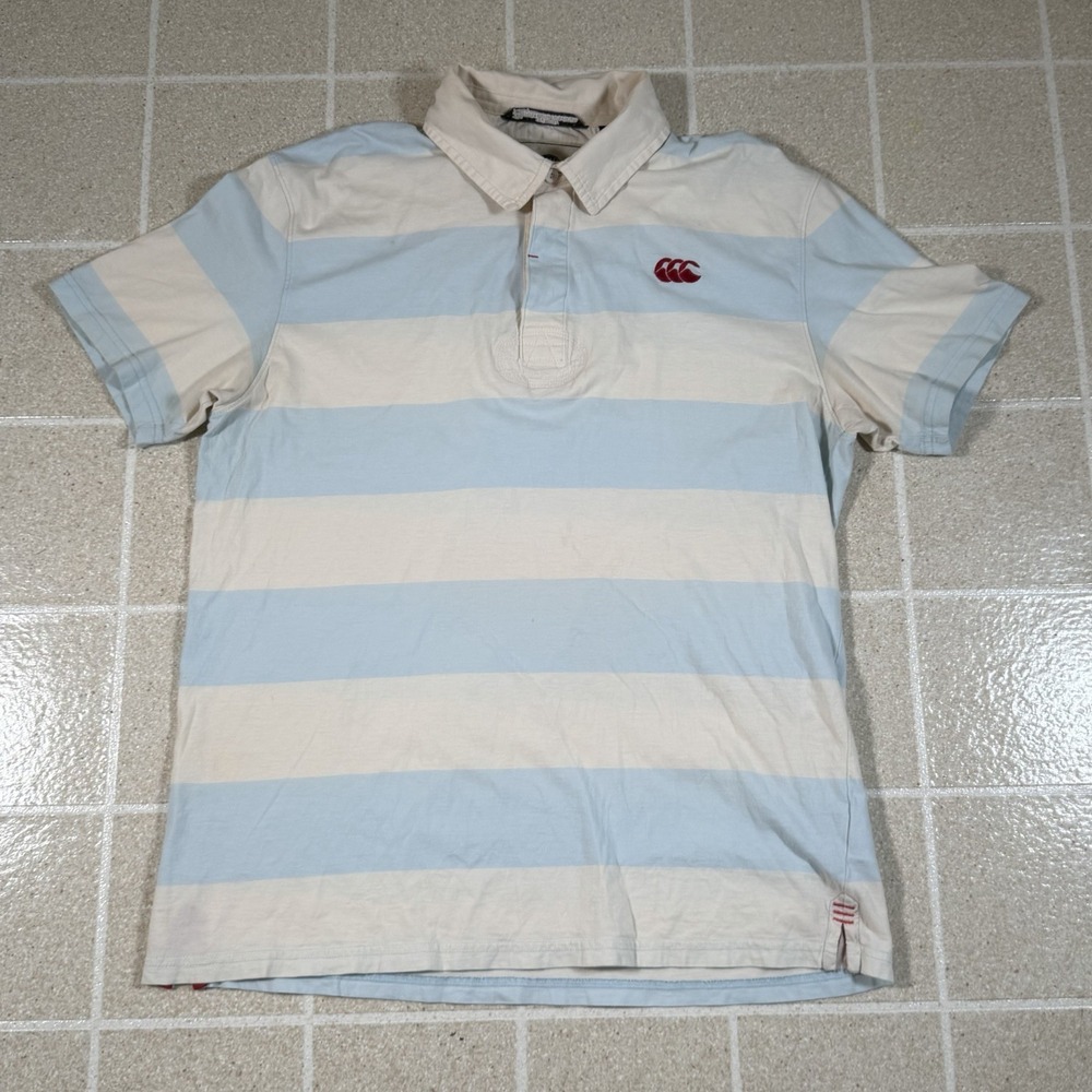 Canterbury Of New Zealand Striped Rugby Polo Shirt Size Large Short Sleeve